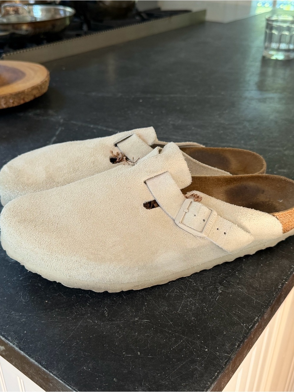 Birkenstock Suede Clog Slip-Ons in Cloud Grey
